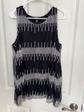 Alfani Black Top with White Vertical Stitch Detail